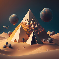 Wall Mural - View of ancient pyramids at night, under a starry sky. Generative AI