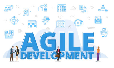 Wall Mural - agile development concept with big words and people surrounded by related icon with blue color style