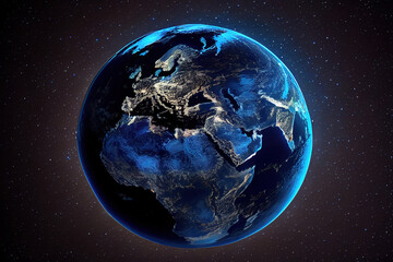 Wall Mural - close-up of blue earth against sky at night. generative ai