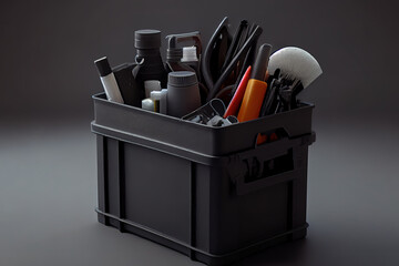 Plastic Black Container With Many Tools. Generative Ai