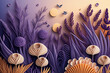 colorful sunflowers, mushrom, sunflower, orchid, wave, rose, lavender flowers, background dynamic textured paper quilling. with Generative AI Techonology.