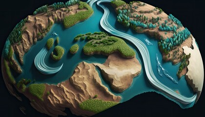 Wall Mural - Earth Day: A Vibrant Eye-Catching Background Design Template of Earth in Shape of Beautiful Artistic Rivers Perfect for Environmental Wildlife Projects (generative AI