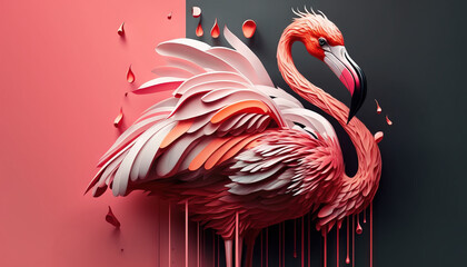 Flamingo abstract wallpaper. Background with cute flamingo bird in Pastel colors generative ai