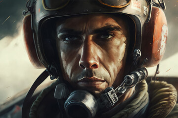 Wall Mural - portrait of male pilot in cockpit of a military plane. Generative AI illustration