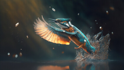 kingfisher flying off water