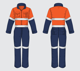Workwear template front and back view. Men's Overalls, wearpack vector illustration