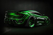 Green sports car studio setup on dark background. Generative AI