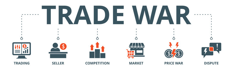 Wall Mural - Trade war banner web icon vector illustration concept with icon of trading, seller, competition, market, price war, dispute