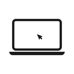 Laptop with pointer or cursor icon isolated. Notebook screen template. Display with clicking mouse on white background.

