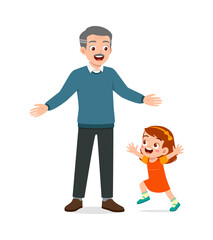 Wall Mural - little kid hugging grandfather and feel happy