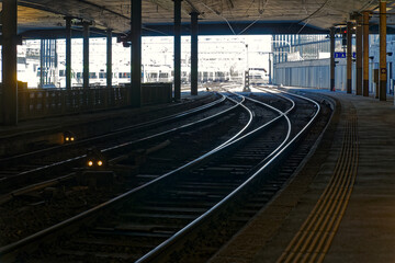 Subway railway station of Swiss City of Bern with tracks ans switches on a winter day. Photo taken February 21st, 2023, Bern, Switzerland.