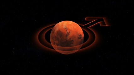 Wall Mural - planet mars with mars symbol 3d illustration