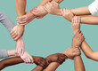 © Chanelle M/peopleimages.com - People, diversity and hands together in teamwork collaboration for trust against a studio background. Diverse group holding hand in unity or solidarity for community or agreement in circle on mockup