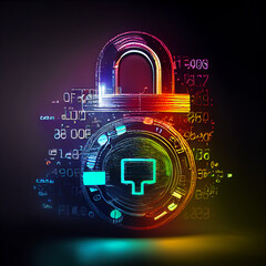 Cyber security, technology digital safety, futuristic technology colourful, colorful transformation, bursting with code