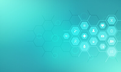 medical background and healthcare technology with flat icons and symbols. concept and idea for healt
