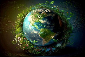 Wall Mural - earth day green globe. Generative ai