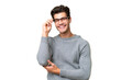 © luismolinero - Young handsome caucasian man over isolated background with glasses and happy