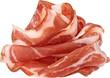 Bacon strips, pork brisket slices, smoked ham isolated