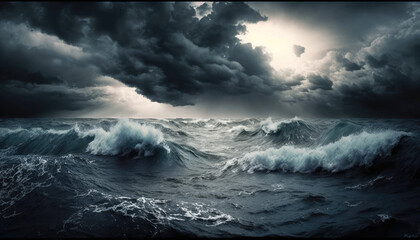 ocean waves, stormy weather - generative ai