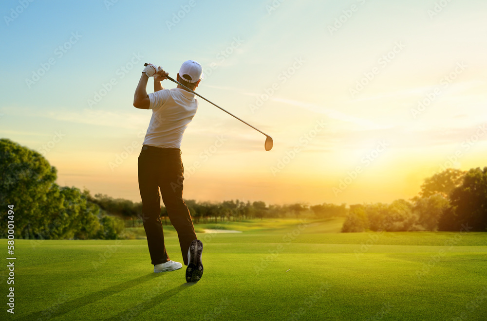 Getting Off Course Image Golfer hit sweeping driver after hitting golf ball down the fairway ...