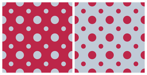 Sticker - Trend color of the year 2023 Viva Magenta. Seamless polka dot pattern background. Design texture elements for fabric, tile, banner, template, card, cover, poster, backdrop, wall. Vector illustration.