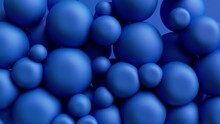 3d Animation, Abstract Background With Blue Balls, Inflatable Balloons. Pressed Round Shapes. Simple Geometric Wallpaper