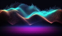 Technological Backdrop With Interconnected Dots Over A 3D Wave Scene. Particles, The Digital World, Virtual Reality, Cyberspace, And The Metaverse Notion All Relate To Data Science. Generative AI