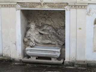 Statue of a Reclining Man with a Wolf Representing the Tiber River at Villa Giulia in Rome, Italy