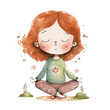 Little girl doing yoga. Illustration in the watercolor style, generative ai