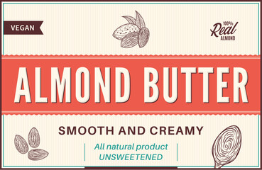 Almond butter label and packaging design template. Vector almond illustration