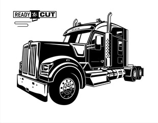  Classic american semi truck. Isolated vehicle on white background. Ready for printing and cutting (Cricut, Silhouette, Cameo). 