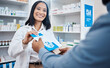 © M Einero/peopleimages.com - Pharmacy shopping product, pharmacist or customer buying clinic pills, medical pharmaceutical or healthcare medicine. Supplements package pamphlet, drugs store client or woman in hospital retail shop