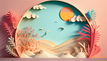 Beautiful Beach Evening Paper Cut Style Pictures