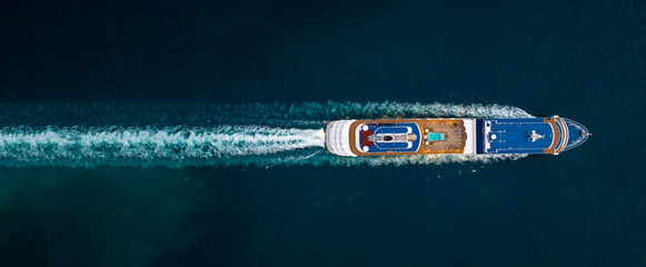 Canvas Print - Cruise Ship, Cruise Liners beautiful white cruise ship above luxury cruise in the ocean sea at early in the morning time concept exclusive tourism travel on holiday take a vacation time on summer