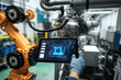 © ADDICTIVE STOCK - Generative AI illustration of male worker using tablet controlling robot in factory