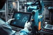© ADDICTIVE STOCK - Generative AI illustration of male worker using tablet controlling robot in factory