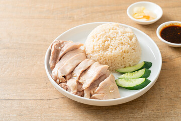 Wall Mural - Hainanese chicken rice or rice steamed with chicken soup