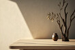© Madhya Agency - wooden table mockup on beige stucco background in photography