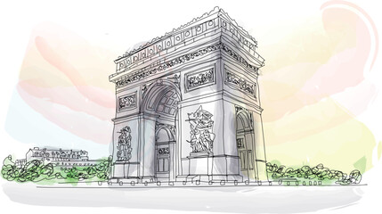 The Triumphal Arch at sunset, Paris, France., vector illustration