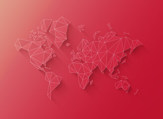 Sticker - World map shape made of polygons. 3D illustration on a pink background