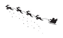 Santa Claus Flying In Sleigh Lifted By Flying Reindeer Sprinkled With Sparkles Illustration Visualized With Silhouette Style
