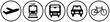 Verkehrsmittel für lange und kurze Strecken: Flugzeug, Zug, Bus, Auto oder Fahrrad