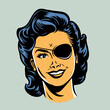 retro cartoon illustration of a woman with eye patch