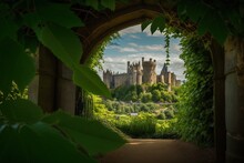 Vertical View Of Arundel Castle And Cathedral From A Shady Archway Generative AI