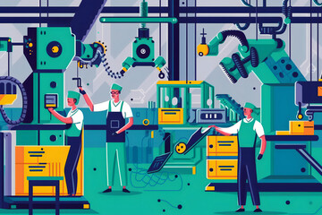 Step into the future of manufacturing with these engineers working with advanced machines in an Industry 4.0 factory. generative ai