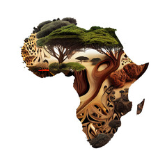 Concept of silhouette map Africa 3d icon isolated on white background. Transparend png, generative ai