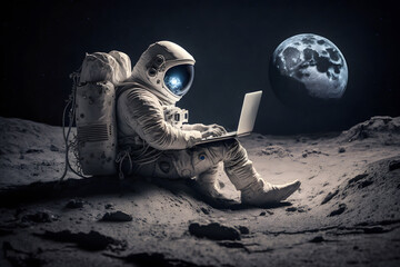 astronaut in outer space working on a laptop. neural network ai generated art