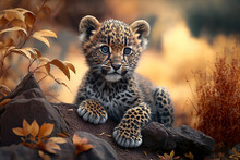 Cute Little Leopard Cub. Generative Ai.