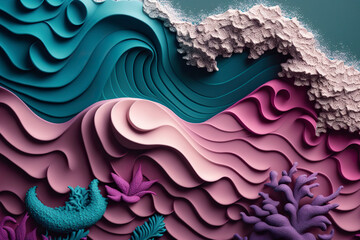 Sticker - 3d waves abstract background. Generative AI.