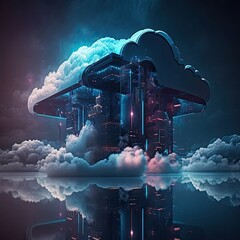 Cloud computing technology and data connect background.Generative AI